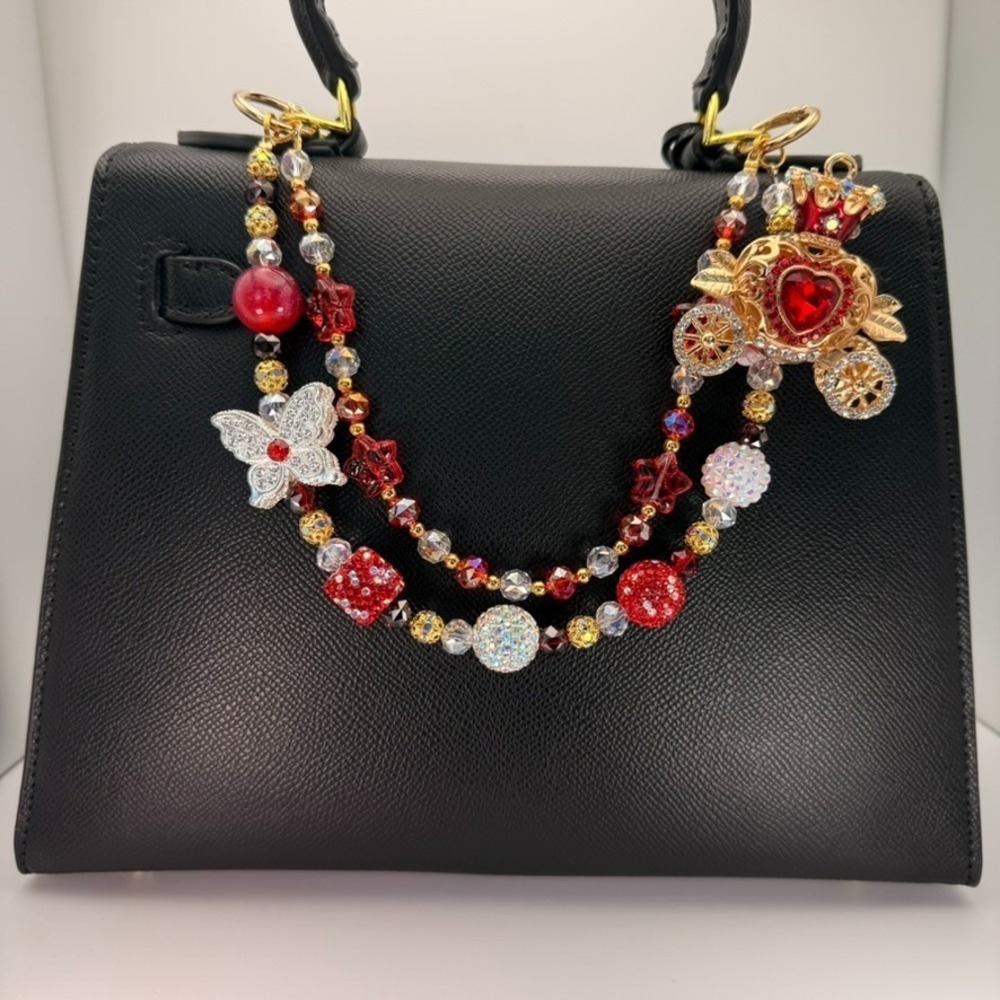 Royal Carriage Purse Chain Bag‎ Charm Decor Crystal Beaded Red Gold Rhinestone